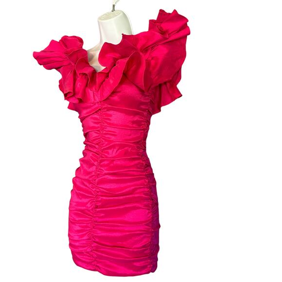 Lovers + Friends Pink Ruched Mini Dress XXS Bodycon Off Shoulder Party $168 NEW - Picture 5 of 8
